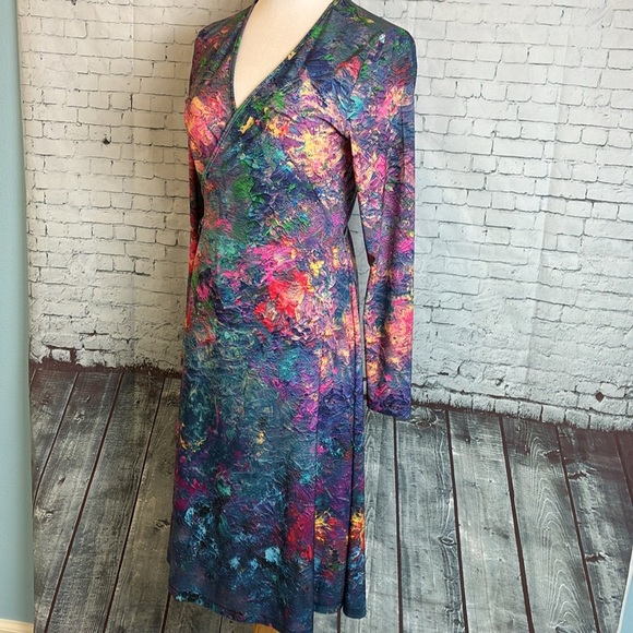 Wrap Dress Le Galeriste NWT original artwork design Whimsy Maximalist Workwear - Picture 14 of 16